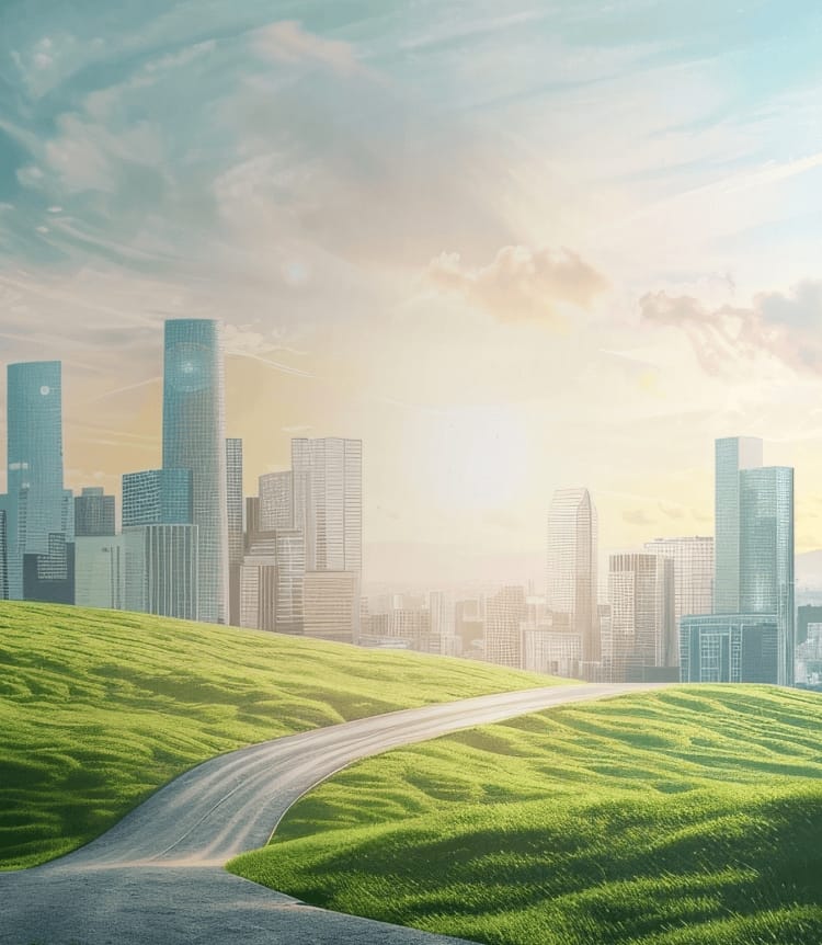 自然と高層ビル群の画像