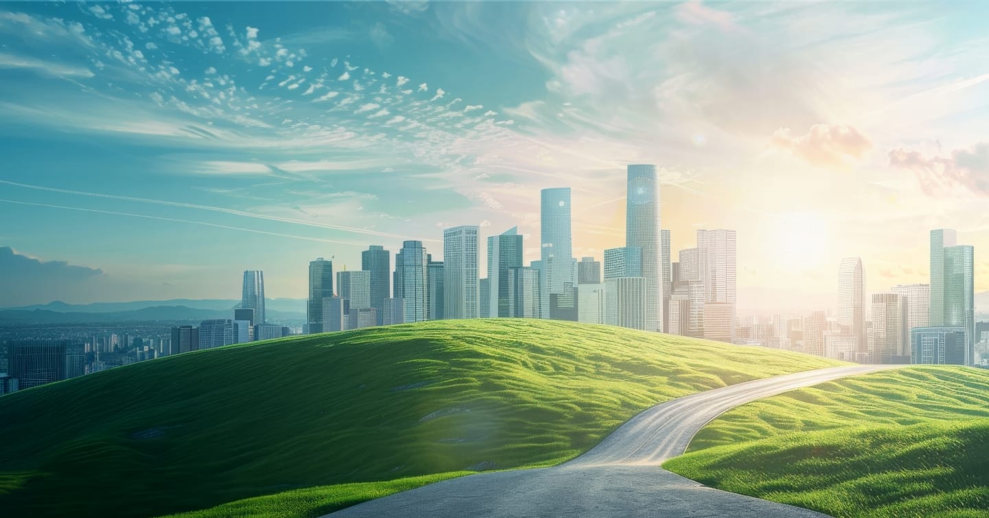 自然と高層ビル群の画像