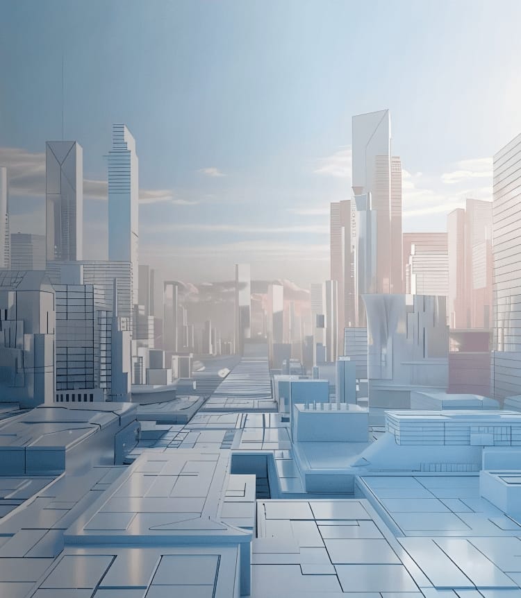 仮想空間をイメージした近未来都市のビジュアル