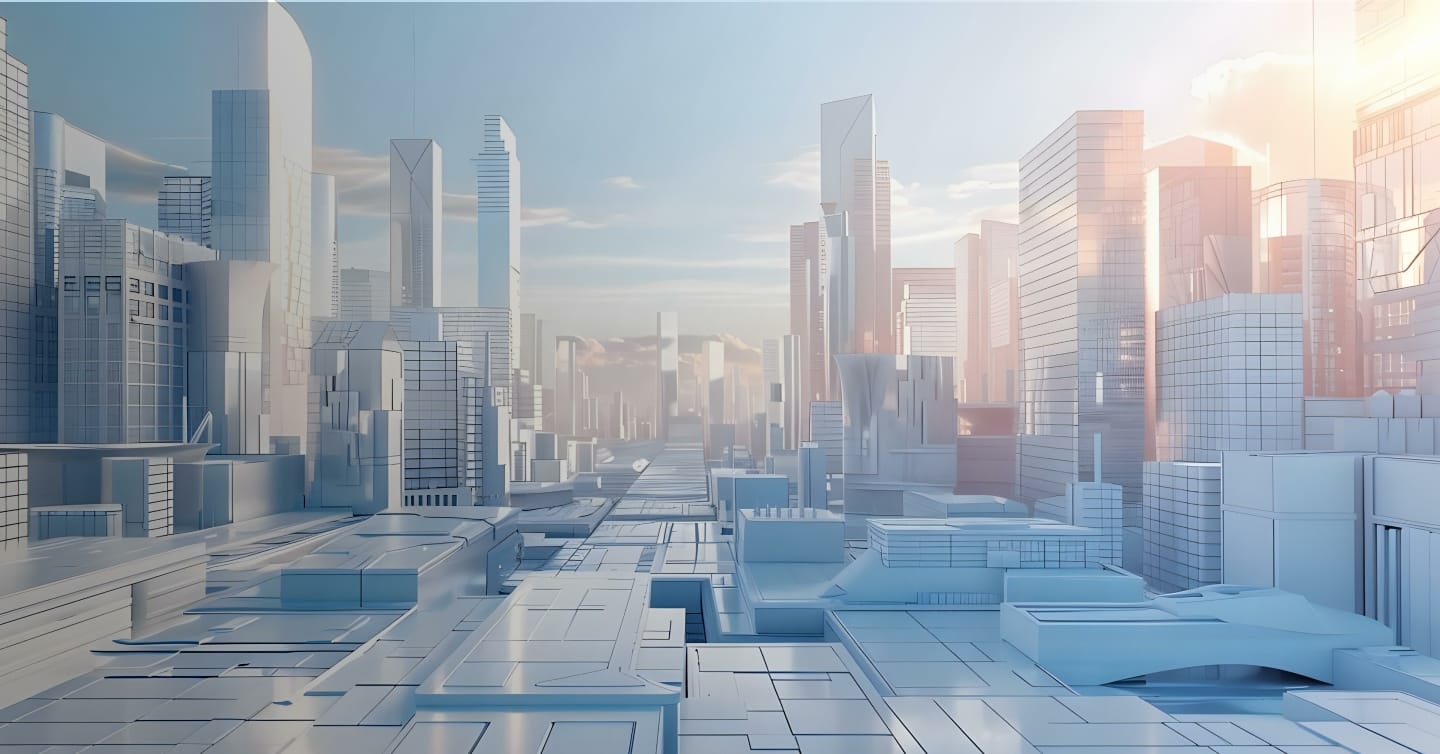 仮想空間をイメージした近未来都市のビジュアル